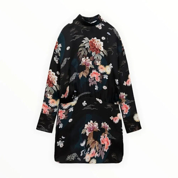 ZARA | Black | PRINTED MINI DRESS - Picture 2 of 9